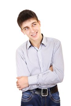 Handsome Teenager is Thinking on the White Background