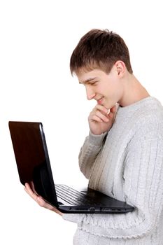 Teenager with Laptop Isolated on the White Background