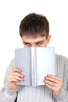 Shy Teenager with a Book Isolated on the White Background