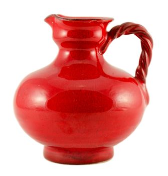 red ceramic retro jug with handle isolated on white background