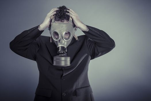 Risk, Business man wearing a gask mask, pollution concept