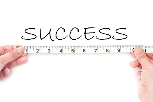 Tape measuring success over a white background