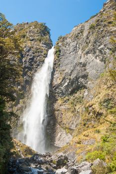 Devil's Punchbowl Waterfall in the Arthur's Pass National Park, New Zealand