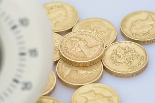 Coins with blurred timer