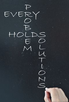 Every problem holds solutions motivational saying handwritten on a chalkboard  