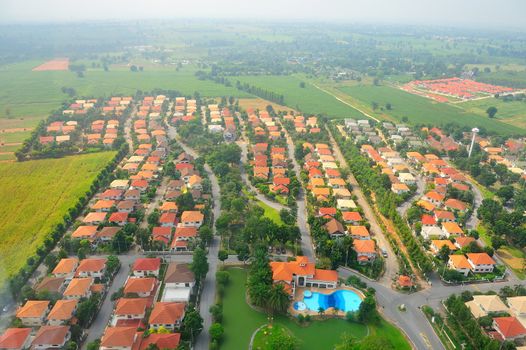 Aerial view of a village in Pathum Thani, Thailand