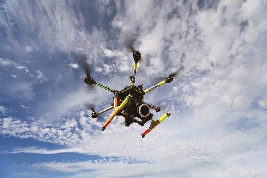 Takingaero photo using octocopter flying drone with slr camera