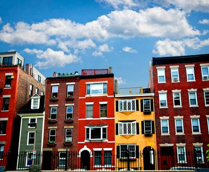 Row of brick houses in Boston historical North End