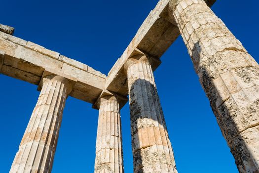 Close-up of Zeus temple pillars in the ancient Nemea, Greece