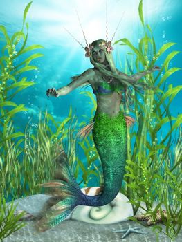 The Mermaid is a legendary aquatic creature with the upper body of a woman and the tail of a fish.