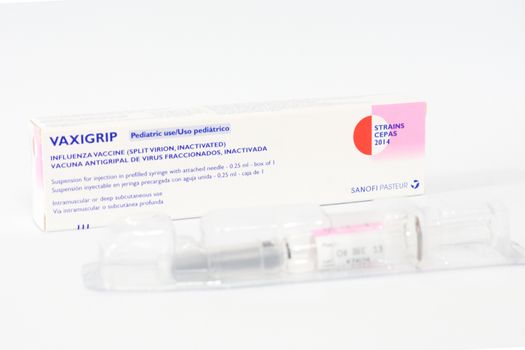 another package of influenza virus vaccine (VAXIGRIP) from SANOFI PASTEUR,shallow focus