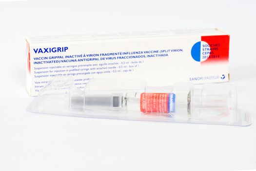another package of influenza virus vaccine (VAXIGRIP) from SANOFI PASTEUR,shallow focus