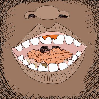 Close up of person eating with mouth open