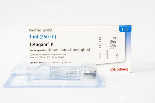 another package of tetanus immunoglobulin(Tetagam) from CSL Behring,shallow focus