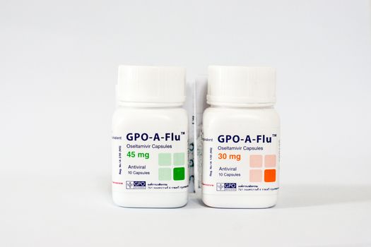 another package of oseltamivir capsules(GPO  A  flu) from GPO Thailand,shallow focus