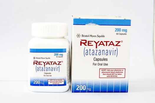 another package of Atazanavir (REYATAZ ) from Bristol myers Squibb,shallow focus