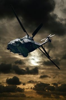 Helicopter at sunset 