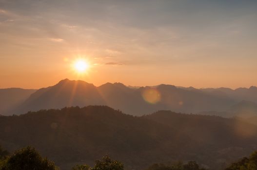 Majestic sunset in the mountains landscape at National mother Thailand