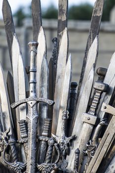 throne made of swords in a medieval fair