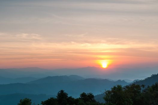 Majestic sunset in the mountains landscape at National mother Thailand