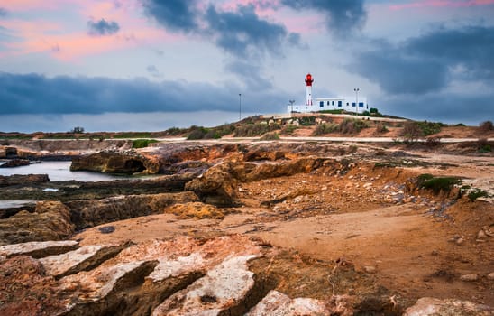 Lighthouse on the rocks in Mahdia, Tunisia