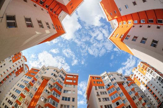 Fisheye shot of new apartments buildings exterior