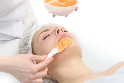 Beauty salon, applying of Alginate Peel-Off Powder facial Mask