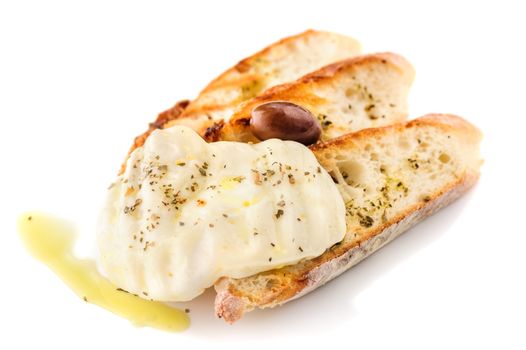 grilled homemade bread with cheese with olive oil in greek style