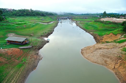 drought land and beautiful place in thailand. Sangkraburi, Kanchanaburi, Thailand.