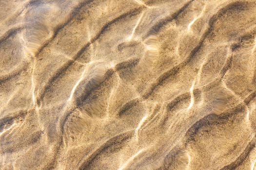 Water and sand ripples background with sun reflections