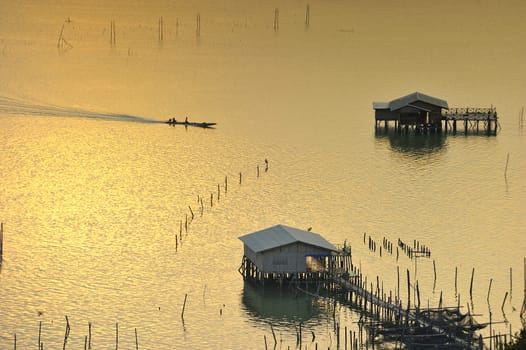 fish trap in the sea in south of Thailand.