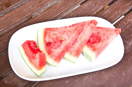 Close-up of fresh slices of red watermelon