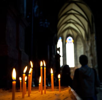 candles in the Catholic Church, shallow depth of field