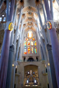 BARCELONA, SPAIN - JUNE 13: La Sagrada Familia -  the impressive cathedral designed by Gaudi, which is being build since 19 March 1882 and is not finished yet JUNE 13, 2013 in Barcelona, Spain.  ISO640, grain