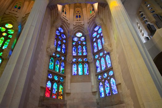 BARCELONA SPAIN – JUNE 13: "La Sagrada Familia", the cathedral designed by Gaudi, which is being build since 19 March 1882 with the donations of people, on JUNE 13, 2013 in Barcelona Spain