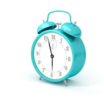 An image of a turquoise alarm clock isolated on white