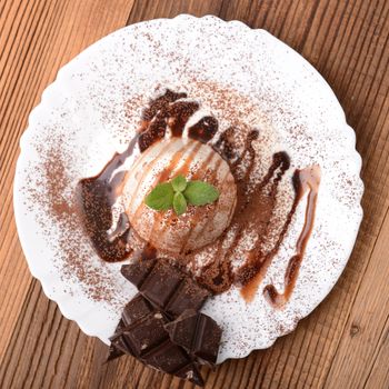 Italian dessert panna cotta with chocolate