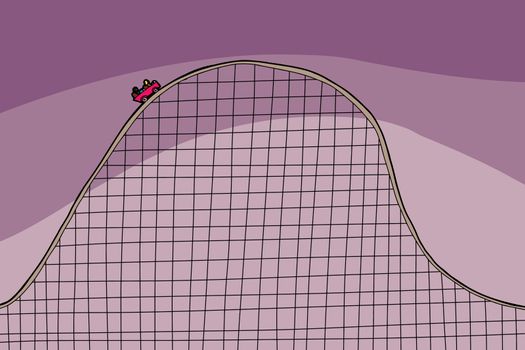 Simple cartoon rollercoaster ride over purple background