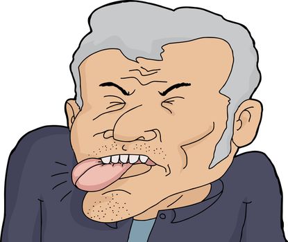 Cartoon of mature male biting his tongue