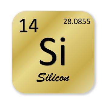 Black silicon element into golden square shape isolated in white background
