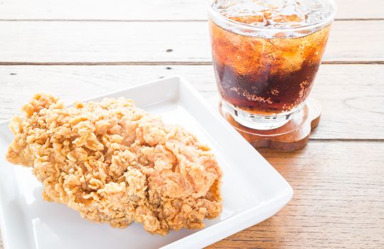 Close up fried chicken with cola drink, stock photo