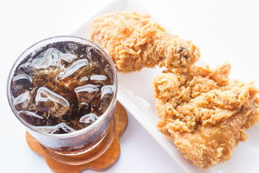 Set of Iced cola drink and fried chicken, stock photo