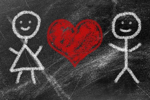 Man and woman painted on school board - love background