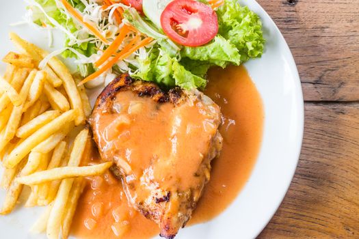 Delicious set of grilled chicken steak, stock photo