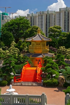 Arch Bridge and Pavilion in Nan Lian Garden, Hong Kong.