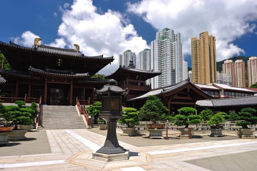 Chi Lin Nunnery in Hong Kong. The traditional architecture in the Tang Dynasty Style.