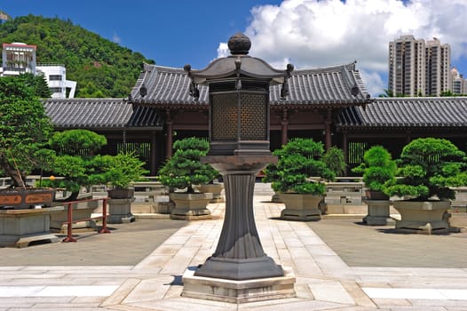 Chi Lin Nunnery in Hong Kong. The traditional architecture in the Tang Dynasty Style.