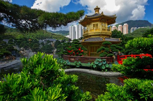 Arch Bridge and Pavilion in Nan Lian Garden, Hong Kong.