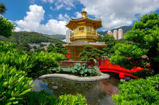 Arch Bridge and Pavilion in Nan Lian Garden, Hong Kong.