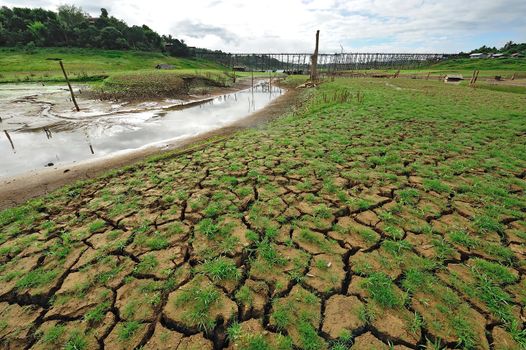 drought land and beautiful place in thailand. Sangkraburi, Kanchanaburi, Thailand.